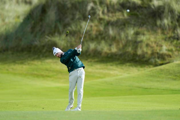 BALMEDIE, SCOTLAND - AUG 21: Rocco Repetto-Taylor (ESP) plays from the first fairway during Round 2 at the 2026 Nexo Championship at the Trump International Golf Links, Balmedie on August 21, 2026 in Aberdeenshire, Scotland The 2026 Nexo Championship