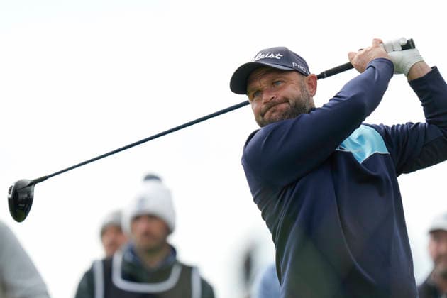 BALMEDIE, SCOTLAND - AUG 21: Andy Sullivan (ENG) plays from the eighth tee during Round 2 at the 2026 Nexo Championship at the Trump International Golf Links, Balmedie on August 21, 2026 in Aberdeenshire, Scotland The 2026 Nexo Championship