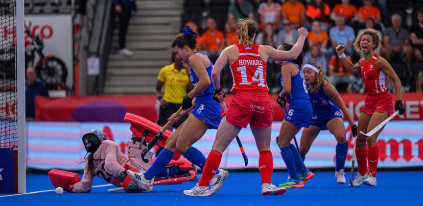 Hockey World Cup Day Seven England celebrate their second goal scored by Darcy Bourne during the match Chile in the Pool G classification group in the 2026 FIH Hockey World Cup at Wagener Stadium, Amstelveen 21 08 2026 UK Newspapers OUT Copyright: xGraemexWilcocksonx FIL-23806-0010