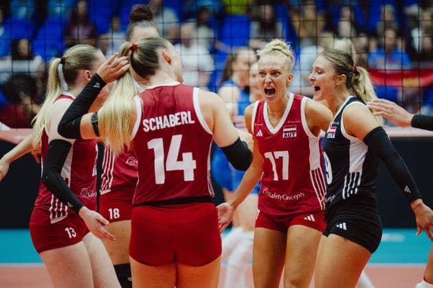 VOLLEYBALL - Eurovolley 2026, AUT vs SRB BRNO,CZECH REPUBLIC,21.AUG.26 - VOLLEYBALL - CEV Women s European Championship, EM, Europameisterschaft 2026, Austria vs Serbia. Image shows the rejoicing of Dana Schmit (AUT).  GEPAxpictures xAlexanderxSolc
