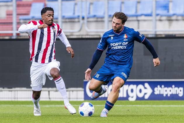 TILBURG , 21-08-2026 , Koning Willem II stadium , season 2026 2027 , Dutch Eredivisie football , match between Willem II and Telstar (friendly) , picture shows Willem II player Jayden Slory , Telstar player Gabi Caschilli Willem II - Telstar (friendly)  x205893904x Copyright: