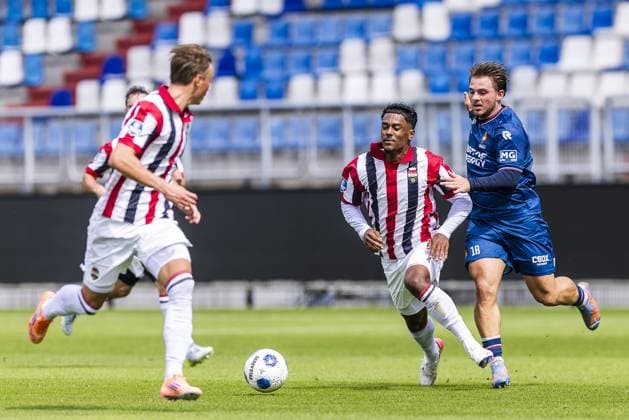 TILBURG , 21-08-2026 , Koning Willem II stadium , season 2026 2027 , Dutch Eredivisie football , match between Willem II and Telstar (friendly) , picture shows Willem II player Jayden Slory , Telstar player Gabi Caschilli Willem II - Telstar (friendly)  x205893936x Copyright:
