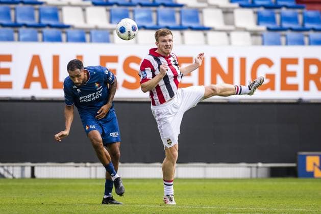 TILBURG , 21-08-2026 , Koning Willem II stadium , season 2026 2027 , Dutch Eredivisie football , match between Willem II and Telstar (friendly) , picture shows Telstar player Marvin Peersman , Willem II player Devin Haen Willem II - Telstar (friendly)  x205893952x Copyright: