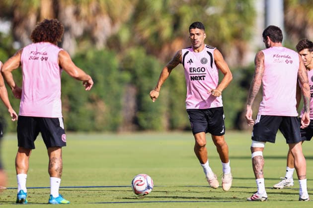 FORT LAUDERDALE, FL - AUGUST 21: Luis Suarez (9) of Inter Miami CF is seen during an Inter Miami Training Session at Florida Blue Training Center on August 21, 2026 in Fort Lauderdale, Florida. SOCCER: AUG 21 Inter Miami CF Training EDITORIAL USE ONLY Icon2608210000004