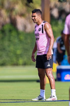 FORT LAUDERDALE, FL - AUGUST 21: Casemiro (5) of Inter Miami CF is seen during an Inter Miami Training Session at Florida Blue Training Center on August 21, 2026 in Fort Lauderdale, Florida. SOCCER: AUG 21 Inter Miami CF Training EDITORIAL USE ONLY Icon2608210000014