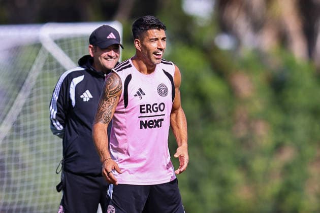 FORT LAUDERDALE, FL - AUGUST 21: Luis Suarez (9) of Inter Miami CF is seen during an Inter Miami Training Session at Florida Blue Training Center on August 21, 2026 in Fort Lauderdale, Florida. SOCCER: AUG 21 Inter Miami CF Training EDITORIAL USE ONLY Icon2608210000022