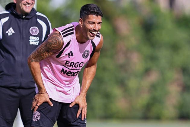 FORT LAUDERDALE, FL - AUGUST 21: Luis Suarez (9) of Inter Miami CF is seen during an Inter Miami Training Session at Florida Blue Training Center on August 21, 2026 in Fort Lauderdale, Florida. SOCCER: AUG 21 Inter Miami CF Training EDITORIAL USE ONLY Icon2608210000023