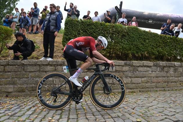 Belgian Jenno Berckmoes of Lotto-Intermarche pictured in action at stage three of the Renewi Tour multi-stage cycling race, from Celles to Geraardsbergen (182 km) on Friday 21 August 2026. The five-day race takes place from 19 to 23 08. DAVIDxPINTENS  x183916799x