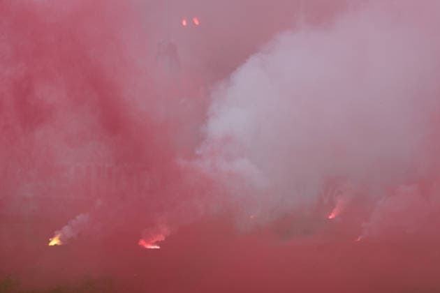 21.08.2026, xrekx, Fussball DFB Pokal 1.Runde, SV Waldhof Mannheim - 1.FC Kaiserslautern v.l. FCK Fans ,Stimmung, Schals, Ultras, Zuschauer, Besucher, Choreo, Choreografie, atmosphere, scarves, spectators, visitors Pyrotechnik, Rauchtopf, Rauchbomben (DFL DFB REGULATIONS PROHIBIT ANY USE OF PHOTOGRAPHS as IMAGE SEQUENCES and or QUASI-VIDEO) Mannheim *** August 21, 2026, xrekx, Soccer DFB Cup 1st Round, SV Waldhof Mannheim vs. FC Kaiserslautern: FCK fans, atmosphere, scarves, ultras, spectators, visitors, choreography, pyrotechnics, smoke bombs, smoke bombs. DFL and DFB regulations prohibit any use of photographs as image sequences and or quasi-video. Mannheim