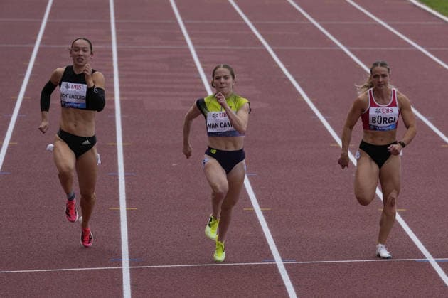 Lausanne, Switzerland - August 21: Fenna Achterberg (NED), Emma van Camp (SUI) and Celine Bürgi - Celine Burgi (SUI) in action during the Wanda Diamond League Athletissima Lausanne 2026 at Stade Olympique de la Pontaise on August 21, 2026 in Lausanne, Switzerland.  Copyright: xKjetilxWaberx xSPPx Sportspressphoto_SPR211681