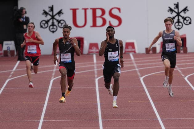 Lausanne, Switzerland - August 21: Akira Eghagha (SUI) and Emile Mumenthaler (SUI) in action during the Wanda Diamond League Athletissima Lausanne 2026 at Stade Olympique de la Pontaise on August 21, 2026 in Lausanne, Switzerland.  Copyright: xKjetilxWaberx xSPPx Sportspressphoto_SPR211683