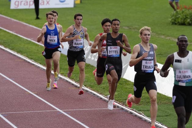 Lausanne, Switzerland - August 21: Musa Suliman (ART, 800m Men B Race), Elia Triaca (SUI, 800m Men B Race), Florian Zittel (GER, 800m Men B Race), Robin Gloor (SUI, 800m Men B Race) and Theo Mex (SUI, 800m Men B Race) in action during the Wanda Diamond League Athletissima Lausanne 2026 at Stade Olympique de la Pontaise on August 21, 2026 in Lausanne, Switzerland.  Copyright: xKjetilxWaberx xSPPx Sportspressphoto_SPR211696