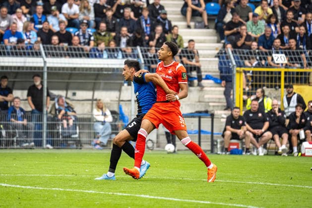 21.08.2026, xdaymx, Fussball DFB Pokal 1.Runde, SV Waldhof Mannheim - 1.FC Kaiserslautern. vl. Claudio Kammerknecht (SVW) und Thierry Tazemeta (FCK) (DFL DFB REGULATIONS PROHIBIT ANY USE OF PHOTOGRAPHS as IMAGE SEQUENCES and or QUASI-VIDEO) Mannheim *** August 21, 2026, xdaymx, Soccer DFB Cup First Round, SV Waldhof Mannheim 1 FC Kaiserslautern, with Claudio Kammerknecht (SVW) and Thierry Tazemeta (FCK). DFL and DFB regulations prohibit any use of photographs as image sequences and or quasi-video. Mannheim
