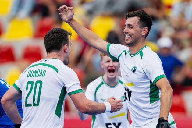 2026 Men s FIH Hockey World Cup Ireland vs Malaysia, Belfius Hockey Arena, Wavre, Belgium 21 8 2026 Ireland s Matthew Nelson celebrates with Jeremy Duncan after scoring his sides sixth goal of the match Matthew Nelson celebrates with Jeremy Duncan after scoring his sides sixth goal of the match 21 8 2026  Copyright: xWillxPalmerx WP7_0059 20260821_1