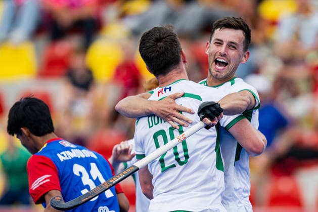 2026 Men s FIH Hockey World Cup Ireland vs Malaysia, Belfius Hockey Arena, Wavre, Belgium 21 8 2026 Ireland s Matthew Nelson celebrates with Jeremy Duncan after scoring his sides sixth goal of the match Matthew Nelson celebrates with Jeremy Duncan after scoring his sides sixth goal of the match 21 8 2026  Copyright: xWillxPalmerx WP7_0066 20260821