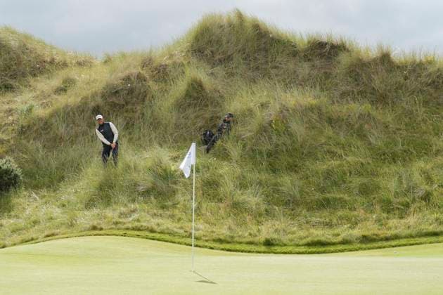 BALMEDIE, SCOTLAND - AUG 21: Niklas Norgaard Moller (DEN) plays from deep rough on the side of the 10th green during Round 2 at the 2026 Nexo Championship at the Trump International Golf Links, Balmedie on August 21, 2026 in Aberdeenshire, Scotland The 2026 Nexo Championship