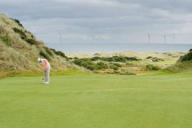 BALMEDIE, SCOTLAND - AUG 21: Marcus Armitage (ENG) putts on the tenth green during Round 2 at the 2026 Nexo Championship at the Trump International Golf Links, Balmedie on August 21, 2026 in Aberdeenshire, Scotland The 2026 Nexo Championship