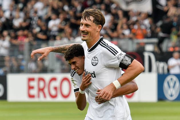 Robin Koch (Eintracht Frankfurt 4) jubelt nach dem Tor zum 2:0 mit Ayoube Amaimouni-Echghouyab (Eintracht Frankfurt 29) 21.08.2026 ¢ Fussball ¢ SC St. Tönis vs Eintracht Frankfurt, Grotenburg-Stadion, Krefeld, DFB DFL REGULATIONS PROHIBIT ANY USE OF PHOTOGRAPHS AS IMAGE SEQUENCES AND OR QUASI-VIDEO NRW Germany *** Robin Koch of Eintracht Frankfurt 4 celebrates after scoring the 2–0 goal with Ayoube Amaimouni Echghouyab, Eintracht Frankfurt 29, on August 21, 2026 ¢ Soccer ¢ SC St. Tönis vs. Eintracht Frankfurt, Grotenburg Stadium, Krefeld, DFB and DFL regulations prohibit any use of photographs as image sequences and or quasi-video. NRW, Germany Copyright: xpepphotox xSaschaxWeizx pep00321, pep_20260821_hm