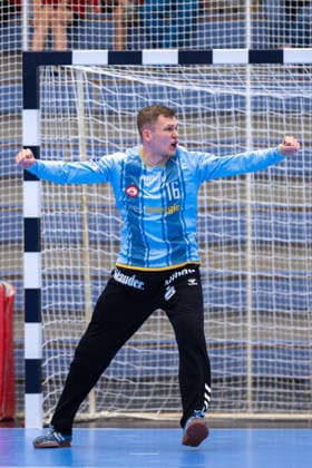 21.08.2026. 1. Runde im DHB Pokal, TuSEM Essen - SC DHfK Leipzig. Torwart Lukas Diedrich (TuSEM Essen) jubelt. Essen Am Hallo NRW Deutschland xRHR-FOTO DEx *** August 21, 2026, 1st Round of the DHB Cup, TuSEM Essen vs. SC DHfK Leipzig; Goalie Lukas Diedrich; TuSEM Essen celebrates; Essen; Am Hallo, North Rhine-Westphalia, Germany; xRHR; PHOTO: DEx Copyright: DennisxEwert RHR-FOTOx RHR-FOTO DE