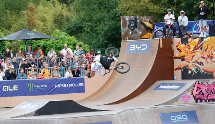21.08.2026 Qualifikation Männer bei der BMX Freestyle Park Europameisterschaft in Darmstadt Bürgerpark Ausrichter VC Darmstadt 21.-23.8.26 hier Benjamin Daldy (FRA) während Wettkampf Darmstadt Hessen Deutschland *** August 21, 2026 Men s Qualifying Round at the BMX Freestyle Park European Championships in Darmstadt s Bürgerpark, hosted by VC Darmstadt, August 21–23, 2026; here, Benjamin Daldy (FRA) during the competition in Darmstadt, Hesse, Germany