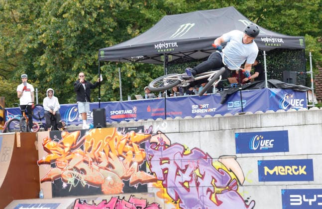 21.08.2026 Qualifikation Männer bei der BMX Freestyle Park Europameisterschaft in Darmstadt Bürgerpark Ausrichter VC Darmstadt 21.-23.8.26 hier Nikita Fominov (AIN) während Wettkampf Darmstadt Hessen Deutschland *** August 21, 2026 Men s Qualifying Round at the BMX Freestyle Park European Championships in Darmstadt s Bürgerpark, hosted by VC Darmstadt, August 21–23, 2026. Here: Nikita Fominov (AIN) during the competition in Darmstadt, Hesse, Germany