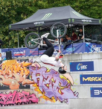 21.08.2026 Qualifikation Männer bei der BMX Freestyle Park Europameisterschaft in Darmstadt Bürgerpark Ausrichter VC Darmstadt 21.-23.8.26 hier Jordan Clark (GBR) während Wettkampf Darmstadt Hessen Deutschland *** August 21, 2026 Men s Qualifying Round at the BMX Freestyle Park European Championships in Darmstadt s Bürgerpark, hosted by VC Darmstadt, August 21–23, 2026. Pictured here is Jordan Clark (GBR) during the competition in Darmstadt, Hesse, Germany.