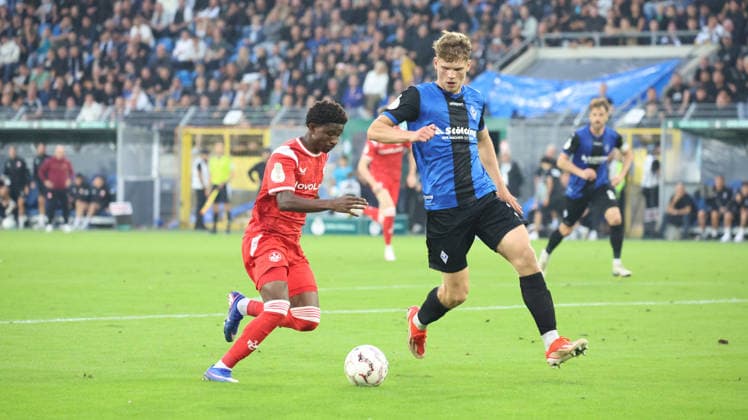 21.08.2026, xrekx, Fussball DFB Pokal 1.Runde, SV Waldhof Mannheim - 1.FC Kaiserslautern v.l. Ibrahim Kanate (1.FC Kaiserslautern) Moritz Polte (SV Waldhof Mannheim) Zweikampf, Aktion, action, battle for the ball (DFL DFB REGULATIONS PROHIBIT ANY USE OF PHOTOGRAPHS as IMAGE SEQUENCES and or QUASI-VIDEO) Mannheim *** August 21, 2026, xrekx, Soccer, DFB Cup First Round, SV Waldhof Mannheim vs. 1. FC Kaiserslautern: Ibrahim Kanate (1. FC Kaiserslautern) vs. Moritz Polte (SV Waldhof Mannheim) – tackle, action, battle for the ball. DFL and DFB regulations prohibit any use of photographs as image sequences and or quasi-video. Mannheim