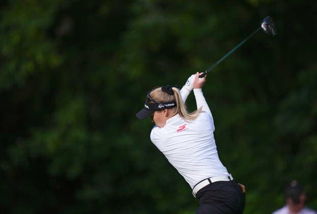 August 21, 2026, Edmonton, Ab, CANADA: Canada s Brooke Henderson, of Smiths Falls, Ont., hits her tee shot on the 14th hole during the second round at the LPGA, Golf Damen CPKC Canadian Women s Open golf tournament, in Edmonton, on Friday, Aug. 21, 2026. Canada News - August 21, 2026  - ZUMAc35_ 20260821_zaf_c35_043 Copyright: xDarrylxDyckx