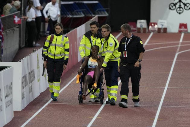 Lausanne, Switzerland - August 21: Shericka Jackson (JAM) after injury during the Wanda Diamond League Athletissima Lausanne 2026 at Stade Olympique de la Pontaise on August 21, 2026 in Lausanne, Switzerland.  Copyright: xKjetilxWaberx xSPPx Sportspressphoto_SPR211813