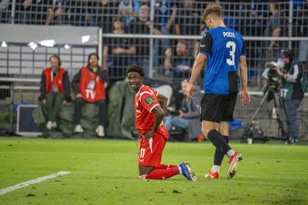 21.08.2026, xdaymx, Fussball DFB Pokal 1.Runde, SV Waldhof Mannheim - 1.FC Kaiserslautern. Ibrahim KanatÃ (FCK) nach seiner Großchance. FL DFB REGULATIONS PROHIBIT ANY USE OF PHOTOGRAPHS as IMAGE SEQUENCES and or QUASI-VIDEO) Mannheim *** August 21, 2026, xdaymx, Soccer DFB Cup First Round, SV Waldhof Mannheim 1 FC Kaiserslautern Ibrahim KanatÃ FCK after his big chance FL DFB REGULATIONS PROHIBIT ANY USE OF PHOTOGRAPHS as IMAGE SEQUENCES and or QUASI-VIDEO Mannheim