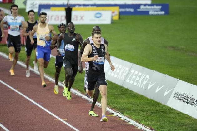 Lausanne, Switzerland - August 21: Patryk Sieradzki (POL), Brandon Miller (USA) and Djamel Sedjati (ALG) compete in the 800m Men during the Wanda Diamond League Athletissima Lausanne 2026 at Stade Olympique de la Pontaise on August 21, 2026 in Lausanne, Switzerland.  Copyright: xKjetilxWaberx xSPPx Sportspressphoto_SPR211837