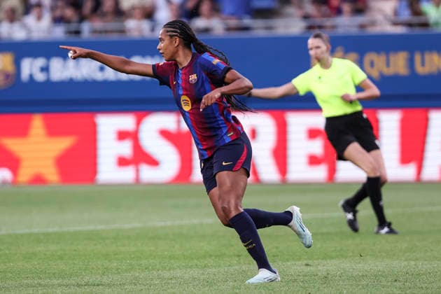 August 21, 2026, Sant Joan Despi, Barcelona, SPAIN: Esmee Brutgs of FC Barcelona, Barca celebrates a goal during the Joan Gamper Trophy, football match played between FC Barcelona and Brighton & Hove Albion FC at Johan Cruyff Stadium on August 21, 2026 in Sant Joan Despi, Barcelona, Spain. Sant Joan Despi SPAIN - ZUMAa181 20260821_zaa_a181_097 Copyright: xJavierxBorregox