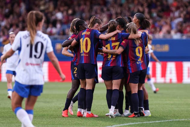 August 21, 2026, Sant Joan Despi, Barcelona, SPAIN: Esmee Brutgs of FC Barcelona, Barca celebrates a goal with teammates during the Joan Gamper Trophy, football match played between FC Barcelona and Brighton & Hove Albion FC at Johan Cruyff Stadium on August 21, 2026 in Sant Joan Despi, Barcelona, Spain. Sant Joan Despi SPAIN - ZUMAa181 20260821_zaa_a181_099 Copyright: xJavierxBorregox