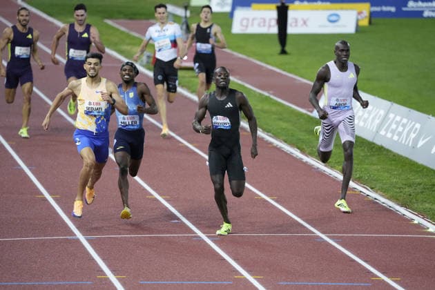 Lausanne, Switzerland - August 21: Emmanuel Wanyonyi (KEN), Marco Arop (CAN), Djamel Sedjati (ALG) and Brandon Miller (USA) compete in the 800m Men during the Wanda Diamond League Athletissima Lausanne 2026 at Stade Olympique de la Pontaise on August 21, 2026 in Lausanne, Switzerland.  Copyright: xKjetilxWaberx xSPPx Sportspressphoto_SPR211842