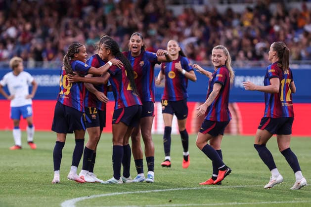 August 21, 2026, Sant Joan Despi, Barcelona, SPAIN: Esmee Brutgs of FC Barcelona, Barca celebrates a goal with teammates during the Joan Gamper Trophy, football match played between FC Barcelona and Brighton & Hove Albion FC at Johan Cruyff Stadium on August 21, 2026 in Sant Joan Despi, Barcelona, Spain. FC Barcelona V Brighton & Hove Albion FC - Joan Gamper Trophy  - ZUMAa181 20260821_zaa_a181_106 Copyright: xJavierxBorregox