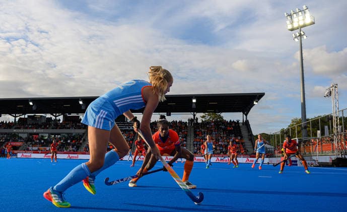 Hockey World Cup Day Seven Luna Fokke advances with the ball during the match against India in Pool E of the 2026 FIH Hockey World Cup at Wagener Stadium, Amstelveen 21 08 2026 UK Newspapers OUT Copyright: xGraemexWilcocksonx FIL-23806-0089