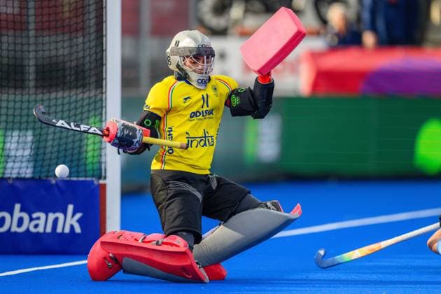 AMSTELVEEN, 21-08-2026, Wagener Stadion, FIH Hockey World Cup 2026 Women, 2026. Savita defending the goal during the game Netherlands - India (women). Netherlands - India (women)  x205904117x Copyright: