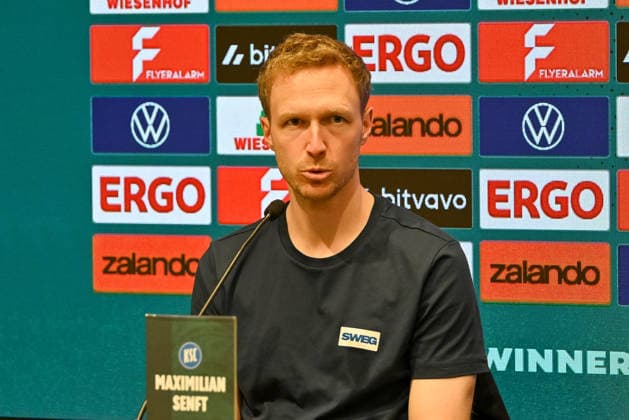 Maximilian Senft (Karlsruher SC, Trainer) wahrend der Pressekonferenz SC Preussen Muenster vs. Karlsruher SC, Fussball, DFB-Pokal, 1. Runde, Saison 2026 2027, 21.08.2026, SC Preussen Muenster vs. Karlsruher SC, Fussball, DFB-Pokal, 1. Runde, Saison 2026 2027, 21.08.2026 Muenster *** Maximilian Senft, Karlsruher SC, coach during the press conference for SC Preussen Münster vs. Karlsruher SC, soccer, DFB Cup, 1st round, 2026–2027 season, August 21, 2026, SC Preussen Münster vs. Karlsruher SC, soccer, DFB Cup, 1st round, 2026–2027 season, August 21, 2026, Münster Copyright: xEibner-Pressefoto RobertxGertzenx EP_RGN