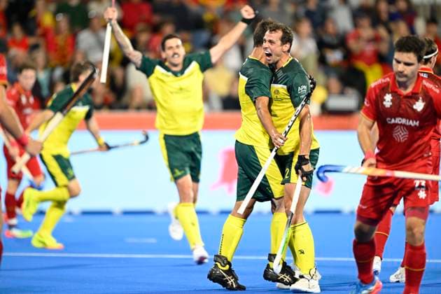 Australia v Belgium - FIH Hockey World Cup 2026 WAVRE, BELGIUM - AUGUST 21 : Craig Tom of Australia celebrates scoring the opening goal during the FIH Hockey World Cup 2026 M27 second phase group pool F match between Australia and Belgium on August 21, 2026 in Wavre, Belgium, 21 08 2026 Wavre Belgium  Copyright: xNicoxVereeckenx