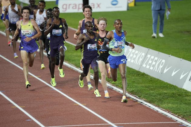 Lausanne, Switzerland - August 21: Mezgebu Sime (ETH), Birhanu Balew (BRN), Nico Young (USA), Parker Wolfe (USA), Graham Blanks (USA), Cornelius Kemboi (KEN), Kuma Girma (ETH) and Dominic Lokinyomo Lobalu (SUI) compete in the 5000m Men during the Wanda Diamond League Athletissima Lausanne 2026 at Stade Olympique de la Pontaise on August 21, 2026 in Lausanne, Switzerland.  Copyright: xKjetilxWaberx xSPPx Sportspressphoto_SPR211857