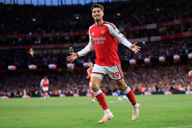 Arsenal FC v Coventry City - Premier League 2026 27 Kai Havertz of Arsenal celebrates 1st goal during the Premier League 2026 27 match between Arsenal FC and Coventry City at Emirates Stadium on August 21, 2026 in London, England. WARNING! This Photograph May Only Be Used For Newspaper And Or Magazine Editorial Purposes. May Not Be Used For Publications Involving 1 player, 1 Club Or 1 Competition Without Written Authorisation From Football DataCo Ltd. For Any Queries, Please Contact Football DataCo Ltd on +44 (0) 207 864 9121 London Emirates Stadium England United Kingdom Copyright: xAllstarxPicturexLibraryxLtdx