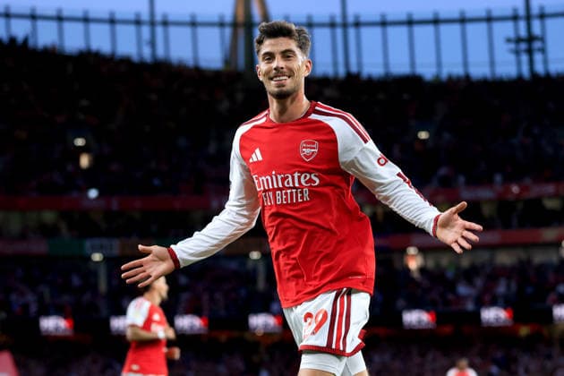 Arsenal FC v Coventry City - Premier League 2026 27 Kai Havertz of Arsenal celebrates 1st goal during the Premier League 2026 27 match between Arsenal FC and Coventry City at Emirates Stadium on August 21, 2026 in London, England. WARNING! This Photograph May Only Be Used For Newspaper And Or Magazine Editorial Purposes. May Not Be Used For Publications Involving 1 player, 1 Club Or 1 Competition Without Written Authorisation From Football DataCo Ltd. For Any Queries, Please Contact Football DataCo Ltd on +44 (0) 207 864 9121 London Emirates Stadium England United Kingdom Copyright: xAllstarxPicturexLibraryxLtdx