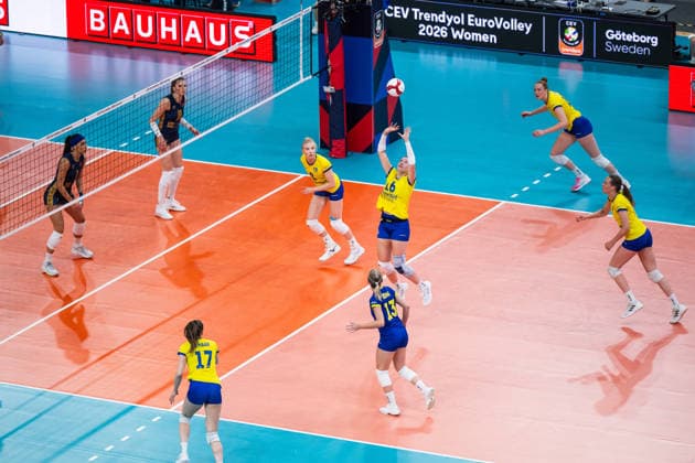 260821 Elma Olofsson, Vilma Julevik, Isabelle Haakand Hanna Hellvig of Sweden during the CEV EuroVolley 2026 volleyball match between Sweden and Montenegro on August 21, 2026 in Gothenburg. Photo: Mathias Bergeld BILDBYRAN kod MB MB1402 volleyboll volleyball cev eurovolley 2026 volleyboll-em sverige montenegro sweden 1 dam bbeng kvinner women *** August 21, 2026: Elma Olofsson, Vilma Julevik, Isabelle Haak, and Hanna Hellvig of Sweden during the CEV EuroVolley 2026 volleyball match between Sweden and Montenegro on August 21, 2026 in Gothenburg. Photo by Mathias Bergeld. BILDBYRAN code MB MB1402 volleyball CEV EuroVolley 2026 European Volleyball Championship Sweden Montenegro women s team  Copyright: MATHIASxBERGELD BB260821MB158