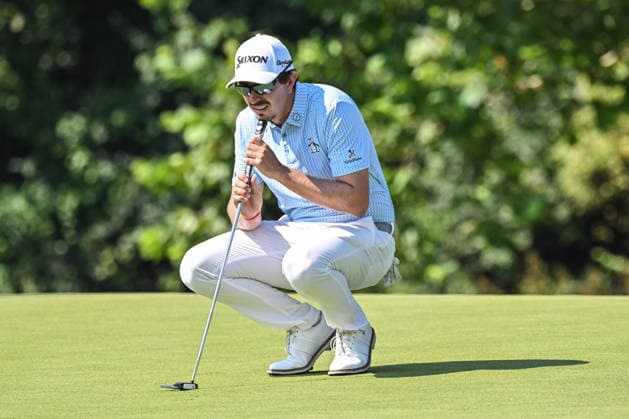ST. LOUIS, MO - AUGUST 21: Nico Echavarria of Columbia lines up his putt on the 7th green during the first round of the PGA, Golf Herren BMW Championship ship round one on Friday August 21st, 2026 at Bellerive Country Club in Town and Country, MO (Photo by Rick Ulreich Icon Sportswire) GOLF: AUG 21 PGA BMW Championship EDITORIAL USE ONLY Icon2608215638257