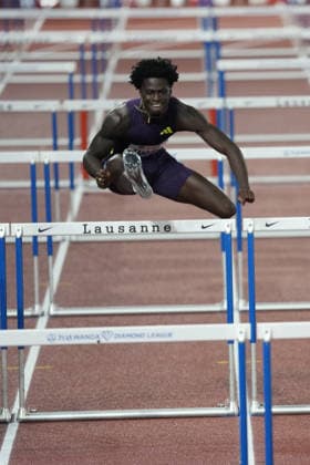 Lausanne, Switzerland - August 21: Ja Kobe Tharp (USA) competes in the 110m Hurdles Men during the Wanda Diamond League Athletissima Lausanne 2026 at Stade Olympique de la Pontaise on August 21, 2026 in Lausanne, Switzerland.  Copyright: xKjetilxWaberx xSPPx Sportspressphoto_SPR211864