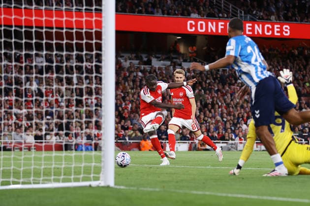 Arsenal v Coventry City 21 August 2026, London - Premier League Football - Arsenal v Coventry City - Bukayo Saka of Arsenal scores their 2nd goal - Photo: Jacques Feeney Offside. London UK *** Arsenal gegen Coventry City, 21. August 2026, London, Premier League, Fußball: Arsenal gegen Coventry City – Bukayo Saka von Arsenal erzielt das zweite Tor. Foto: Jacques Feeney. Abseits. London, Großbritannien  Copyright: xJacquesxFeeneyx xOffsidexOffside