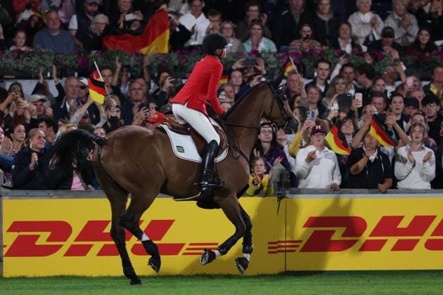 Sophie Hinners (GER, Deutschland) mit Pferd Iron Dames Singclair , Springen, FEI Jumping World Championship, WM, Weltmeisterschaft , FEI Jumping World Championship Second Competition Ð Team Final, Mercedes-Benz Prize, Mercedes-Benz Prize, Einzel und Teamwertung, Jumping , AACHEN - FEI World Championships 2026, Weltfest des Pferdesports, Reitsport Weltmeisterschaft 2026, Aachen 2026, Welcome Home 2026, Aachener Soers, 11. bis 23. August 2026, Reitsport, 20.08.2026, Aachen Aachener Soers Deutschland *** Sophie Hinners (GER), Germany, riding Iron Dames Singclair, show jumping, FEI Jumping World Championship, FEI Jumping World Championship Second Competition – Team Final, Mercedes-Benz Prize, Mercedes-Benz Prize, Individual and Team Standings, Jumping, AACHEN FEI World Championships 2026, World Equestrian Festival, 2026 World Equestrian Games, Aachen 2026, Welcome Home 2026, Aachen Soers, August 11–23, 2026, Equestrian Sports, August 20, 2026, Aachen Soers, Germany