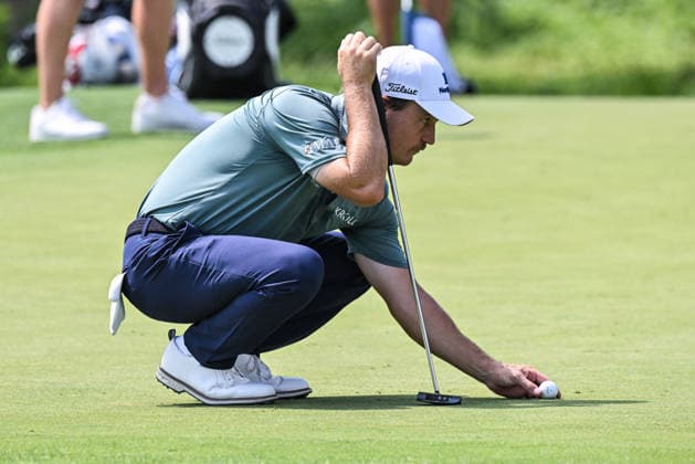 ST. LOUIS, MO - AUGUST 21: Bud Cauley of the United States sets his ball back on the green lining it up before putting on the 7th green during the second round of the PGA, Golf Herren BMW Championship ship round two on Friday August 21st, 2026 at Bellerive Country Club in Town and Country, MO (Photo by Rick Ulreich Icon Sportswire) GOLF: AUG 21 PGA BMW Championship EDITORIAL USE ONLY Icon2608215773273