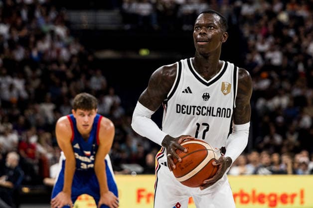 HAMBURG, GERMANY - AUGUST 21: Dennis Schroeder (Schröder, Schroder, Germany, 17) shooting from the freethrow line during a Turkish Airlines Basketball Supercup match between Germany vs. Czechia at Barclays Arena on August 21, 2026 in Hamburg, Germany. Hamburg Germany Copyright: xSteffiexWunderlx