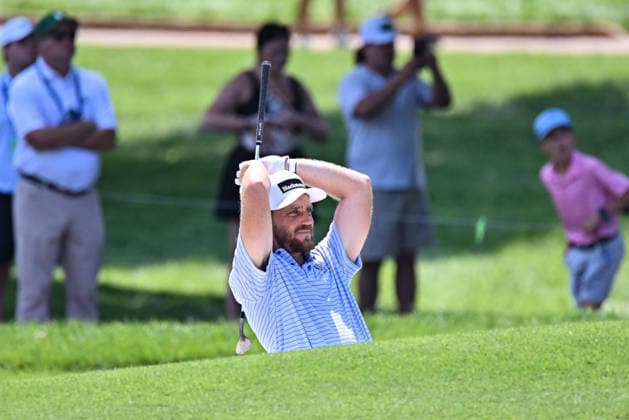 ST. LOUIS, MO - AUGUST 21: Tommy Fleetwood of England reacts after his shot from the bunker on the 7th fairway sails over the green during the second round of the PGA, Golf Herren BMW Championship on Friday August 21st, 2026 at Bellerive Country Club in Town and Country, MO (Photo by Rick Ulreich Icon Sportswire) GOLF: AUG 21 PGA BMW Championship EDITORIAL USE ONLY Icon2608215899287